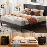 3 Pieces Bedroom Furniture Set, Includes Queen Bed Frame, Nightstands Set of 2 - Black