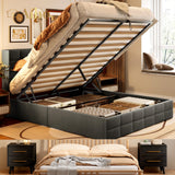 3 Pieces Bedroom Furniture Set, Includes Queen Lift Up Storage Bed, Nightstands Set of 2 - Black