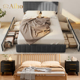 3 Pieces Bedroom Furniture Set, Includes Queen Bed Frame with Drawers, Nightstands Set of 2 - Black