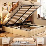 3 Pieces Bedroom Furniture Set, Includes Queen Lift Up Storage Bed, Nightstands Set of 2 - White