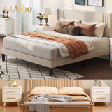 3 Pieces Bedroom Furniture Set, Includes Queen Bed Frame, Nightstands Set of 2 - White