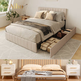 Aiho 3 Pieces Bedroom Furniture Set, Includes Queen Bed Frame with Drawers, Nightstands Set of 2 - White