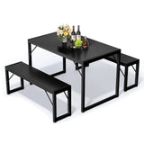 30.4" H Modern Dining Table Set for 4 with 2 Benches - Black