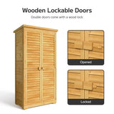 Asofer Wooden Garden Shed, Lockable Outdoor Storage Cabinet with 3 Removable Shelves, Waterproof Sloped Roof for Yard Patio, Natural