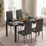 5 Piece Dining Table Set for 4, 47.2" Black Tempered Glass Rectangular Kitchen Table & 4 PU Leather Upholstered Dining Chairs, Black
