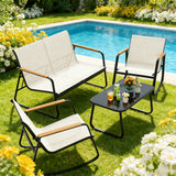Patio Furniture Set for 4, Outdoor Bistro Set with Textilene Rocking Chairs, Loveseat and Glass Table for Backyard Porch, White