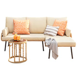 Lofka Wicker Patio Furniture Set with Table, L-Shaped Outdoor Sofa Set with Thick Cushion and Steel Frame, Beige