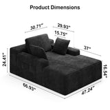 Asofer Oversized Chaise Lounge Chair Indoor Furniture, No Assembly Required, Corduroy Plush Sofa Bed for Living Room,Black