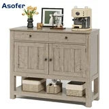 33.5" Farmhouse Buffet Sideboard Cabinet with 2 Drawers & 2 Door & Open Shelf, Coffee Bar for Kitchen, Dining Room, Living Room, Gray
