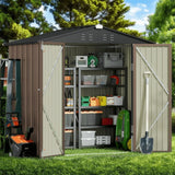 6x4ft. Outdoor Metal Outdoor Storage Shed with Double Lockable Doors for Backyard, Garden in Brown