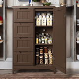 Pantry, Lofka 33" Kitchen Pantry Cabinet with 1 Door and 4 Drawers for Storing, Brown