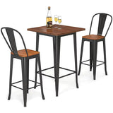 Bar Table Set of 3, 42” Pub Table with High Back Chairs Set of 2, Brown