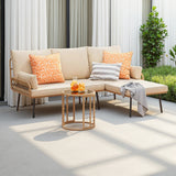 Aiho 3-Piece Outdoor Patio Conversation Set with All Weather PE Wicker, L-Shaped Outdoor Sectional Sofa with Soft Cushions & Glass Table, For Garden, Patio, Porch, Pool, Balcony, Backyard - Beige