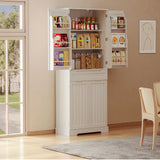 71" Tall Kitchen Pantry Storage Cabinet with Doors and 10 Shelves, Noelse Wooden Food Storage Cabinet with Large Drawer for Dining Room and Craft Room, White