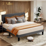 Full Bed Frame with 4 Storage Drawers and 2-Tier Headboard - Gray