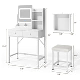 Noelse Vanity Desk with Lighted Mirror and Chair, Noelse Small Makeup Vanity with Lights and 1 Chair for Girls Kids and Women in Bedroom Bathroom and Closet Room, White