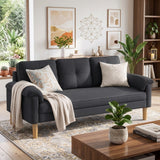 Lofka 70" Black Linen Sofas 3eat 660 LBS Capacity Modern Living Room Sofa with 3 Soft Pillows