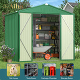 8' x 6' Metal Outdoor Storage Shed with Double Lockable Doors - Green