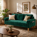 Lofka 70" Modern Sofa with 3 Soft Pillows Velvet lounge Sofa with Side Storage Pocket,Black sofa