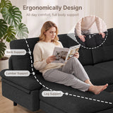 Lofka 80" L-Shaped Sectional Sofa with Chaise, 3-Seat Linen Upholstered Couch with 7.8" High Legs, Black Sofa