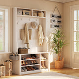 Noelse Entryway Hall Tree with Bench and Storage, 3 in 1 Hall Tree with Coat Rack and Shoe Storage, Adjustable Shoe Organizer, 2-Tier Storage Shelf for Hallway, Entryway, Rustic Brown