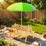 Asofer Outdoor Kids Picnic Table with Umbrella, 3-in-1 Sand & Water Table for Outdoor Playset