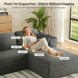 Lofka 105" Modular L-Shaped Couch for Living Room Right Facing Chaise Deep Seat Convertible Corduroy Sofa Boneless Sectional Couch Grey