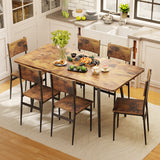 Noelse 63" Extendable Kitchen Table Set for 4-6 People, 7-Piece Large Dining Table Set With 6 Chairs, Mid-Century Modern Dining Room Table, Rustic Brown