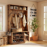 Asofer Modern Hall Tree with Shoe Storage Bench, Coat Rack and Shelves, Entryway Organizer for Mudroom, Foyer & Front Entry, Rustic Retro