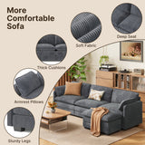 Noelse 110.2" L Shaped Modern Sofa Modular Sectional Cloud Couch with Movable Ottoman, 3-Seater Comfy Corduroy Deep Seat Sofa with 2 Pillows for Living Room, Bedroom and Apartment, Grey