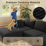 Lofka 134.3" Corduroy Sectional Sofa for Living Room L-Shaped Cloud Couch with Left-Facing Chaise