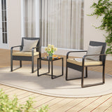 3 Piece Patio Bistro Set, Outdoor Chairs with Glass Table Rattan for Balcony, Patios, Grey Cushion