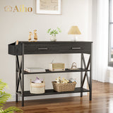 39" Console Table with 2 Drawers and 3 Tier Storage Shelves - Black