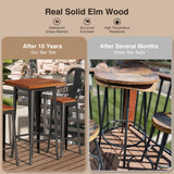 Noelse Bar Table and Chairs Set, Pub Table and Chairs Set of 2 with Elm Solid Wood and Thickened Metal Frame, for Bar, Small Space, Bistro Cafe