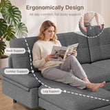 Lofka 80" Gray Linen Sectional Sofa with Left-Side Chaise, 3 Seat L-Shaped Couch, living room sofa with Deep Seats