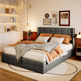 Full Hydraulic Bed Frame with Storage and Wingback Headboard for Bedroom Clearance - Gray