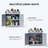 Outdoor Storage Cabinet & Potting Bench Table with Metal Top, Wooden Patio Furniture, Garden Workstation - Gray