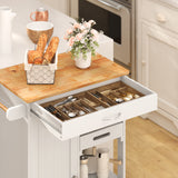 Asofer Kitchen Island Cart with 3-Tier Storage Shelves, Microwave Cart with Adjustable Tray Drawer, for Dining Room,White