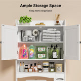 Noelse Over the Toilet Storage Cabinet, Over Toilet Bathroom Organizer with 2 Doors, Adjustable Shelves, Toilet Paper Holder, 2 Side Hooks, Space-Saver for Bathroom, Laundry, White