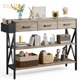 47" Console Table with 3 Drawers and 3 Tier Storage Shelves - Gray