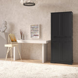 Noelse 64" Tall Kitchen Pantry Storage Cabinet with Doors and 10 Shelves, Noelse Wooden Food Storage Cabinet with Large Drawer for Dining Room and Craft Room, Black