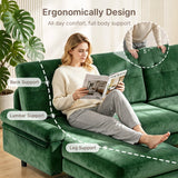 Lofka 80" Green Velvet Sectional Sofa with Chaise, 3 Seat L Shaped Couch, living room couch Deep Cushions and 7.8" Legs