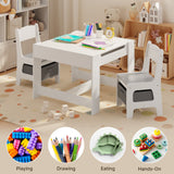 Noelse Kids Table and Chairs with Storage 3 in 1 Toddler Craft Table and Chair set Sensory Table for Toddlers Drawing Reading and Eating in Playroom Kids Room and Daycare, Grey