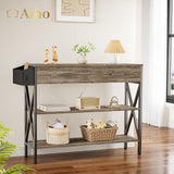 39" Console Table with 2 Drawers and 3 Tier Storage Shelves - Gray