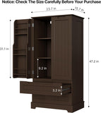 Noelse Pantry Storage Cabinets with Doors and Shelves, 47'' Kitchen Pantry with 2 Large Drawers for Kitchen Dining Room and Living Room, Dark Brown