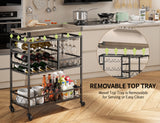 3 Tier 38" Home Bar Serving Cart with Large Storage Space - Gray