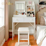 Vanity Table Set with Lighted Mirror, Makeup Table with 2 Drawers, Dressing Vanity Tables, Dresser Desk for Girls, Women - White