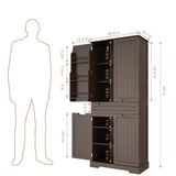 Noelse 64" Tall Kitchen Pantry Storage Cabinet with Doors and 10 Shelves, Noelse Wooden Food Storage Cabinet with Large Drawer for Dining Room and Craft Room, Dark Brown