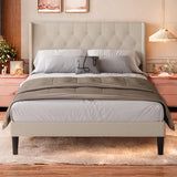 Lofka Queen Size Bed Frame with Upholstered Wingback Headboard Beige Finish