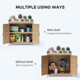 Outdoor Storage Cabinet & Potting Bench Table with Metal Top, Wooden Patio Furniture, Garden Workstation - Natural